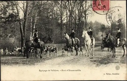 Ak Ermenonville Oise, Foret, Equipage de Vallieres, Jagdgesellschaft