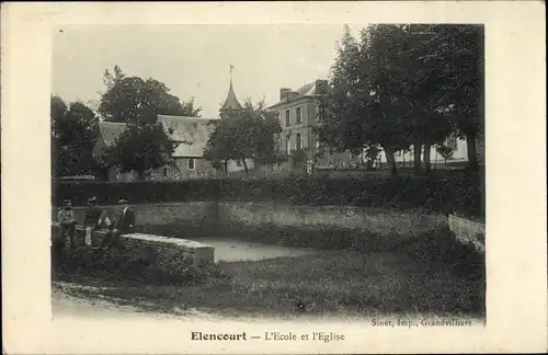 Ak Élencourt Oise, Schule, Kirche