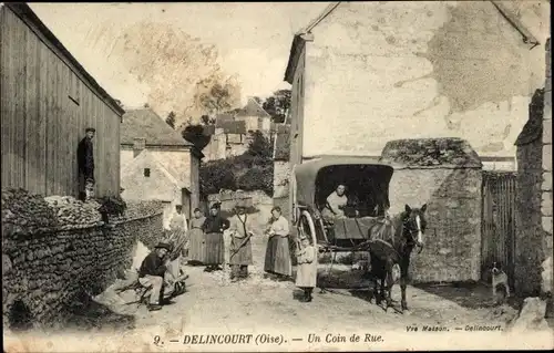 Ak Delincourt Oise, Straße, Kutsche, Anwohner