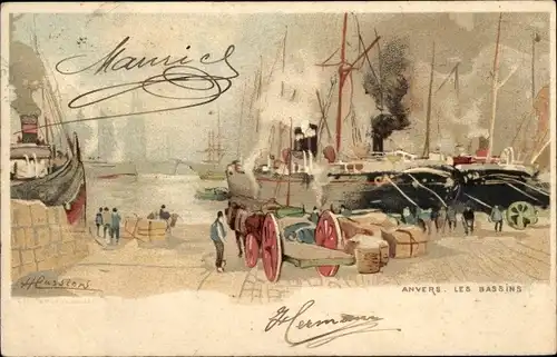 Künstler Litho Cassiers, H., Antwerpen Antwerpen Flandern, Les Bassins, Hafenpartie