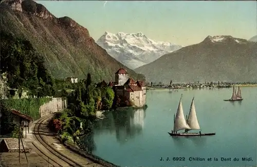 Ak Chillon Montreux Kanton Waadt, Schloss und Dent du Midi