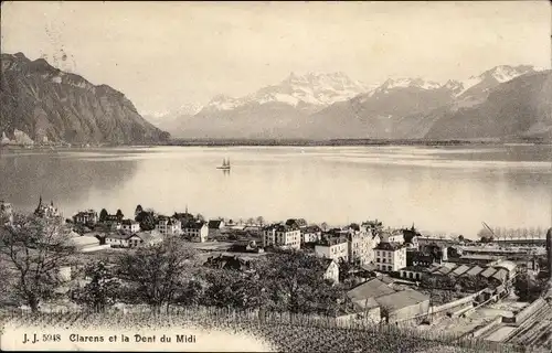 Ak Clarens Montreux Kanton Waadt, Panoramablick und die Dent du Midi