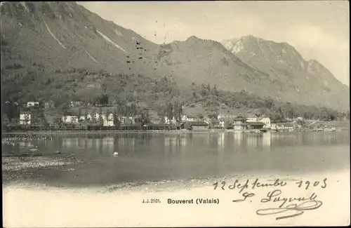 Ak Le Bouveret Kanton Wallis, See, Gebirge, Ortsansicht