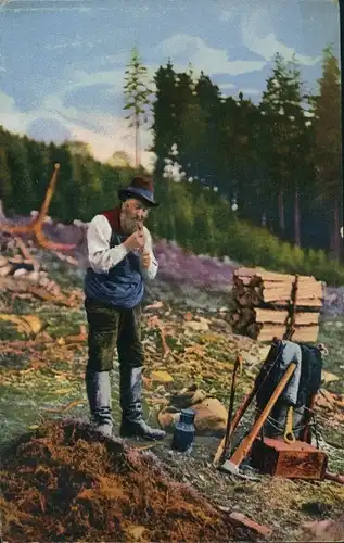 Ak Erzgebirge, Förster zündet sich eine Pfeife an, Verlag Wilhelm Vogel
