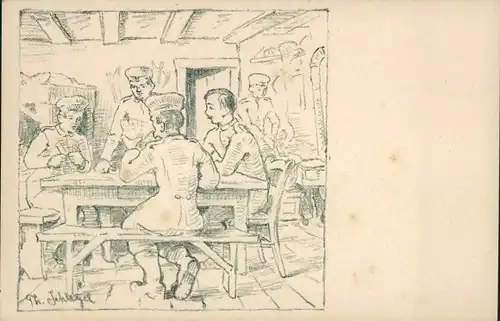 Künstler Ak Schlegel, Soldaten spielen Karten