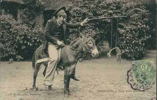 Ak Robinson, Mann auf Esel