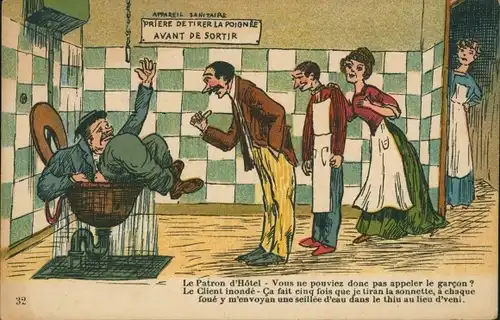 Ak Mann ist in die Toilette gerutscht