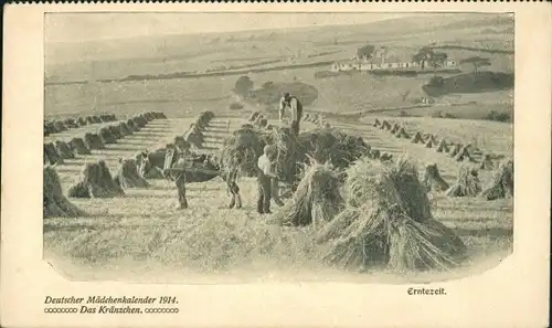 Ak Deutscher Mädchenkalender 1914, Erntezeit