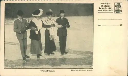 Ak Deutscher Mädchenkalender 1914, Das Kränzchen, Winterfreuden, Eislaufen