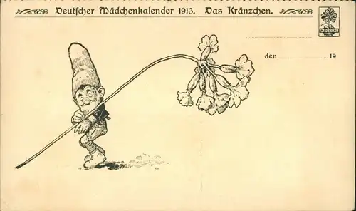Ak Deutscher Mädchenkalender 1913, Das Kränzchen, Zwerg, Schlüsselblume
