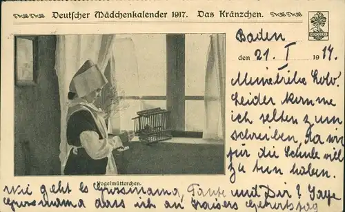 Ak Deutscher Mädchenkalender 1917, Das Kränzchen, Vogelmütterchen