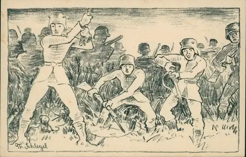 Künstler Ak Schlegel, Deutsche Soldaten in Uniformen