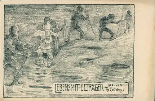 Künstler Ak Schlegel, Deutsche Soldaten in Uniformen, Lebensmittelträger
