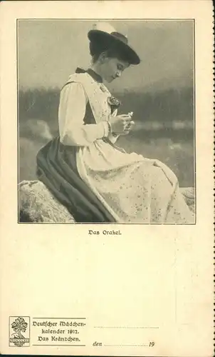 Ak Deutscher Mädchenkalender 1912, Das Kränzchen, Das Orakel, Frau in Tracht