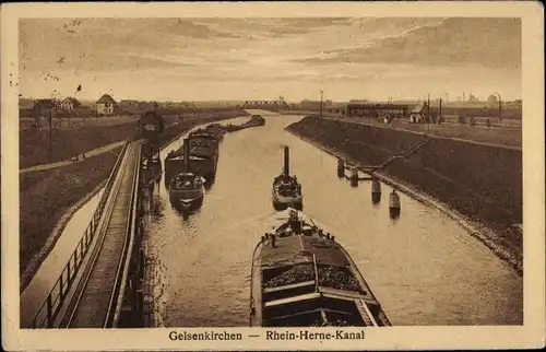 Ak Gelsenkirchen im Ruhrgebiet, Rhein-Herne-Kanal, Schleppzüge