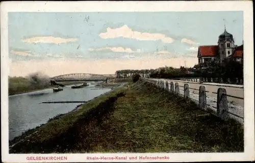 Ak Gelsenkirchen im Ruhrgebiet, Rhein-Herne-Kanal, Hafenschenke, Brücke