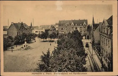 Ak Homberg Duisburg, Bismarckplatz mit Marktbrunnen, Geschäfte Enk, Haukamp