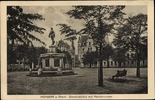 Ak Homberg am Rhein Duisburg im Ruhrgebiet, Bismarckplatz, Marktbrunnen