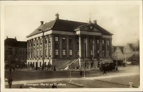 Ak Groningen Niederlande, Markt und Rathaus