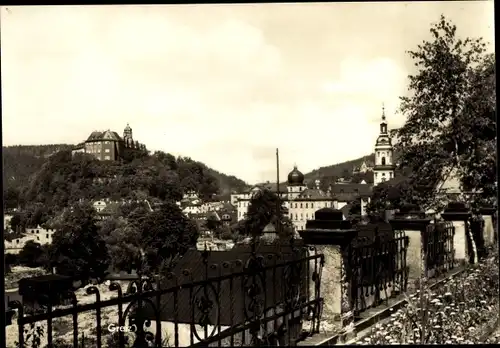 Ak Greiz im Vogtland, Ortsansicht mit Burg und Kirche