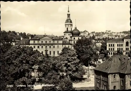 Ak Greiz im Vogtland, Unteres Schloss und Stadtkirche