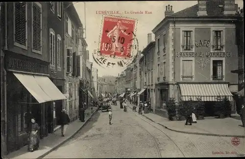 Ak Lunéville Meurthe et Moselle, Grande Rue, Café