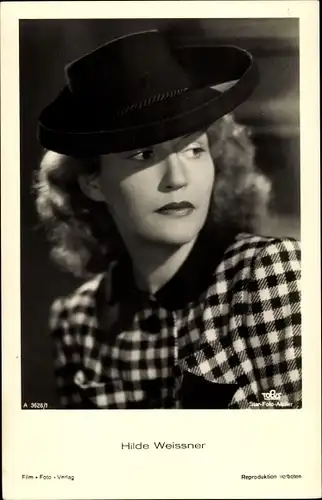 Ak Schauspielerin Hilde Weissner, Portrait, Hut