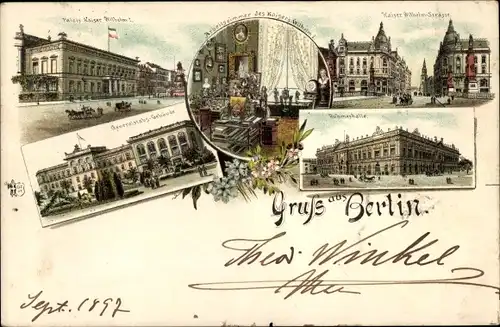 Litho Berlin Mitte, Palais Kaiser Wilhelm I, Arbeitszimmer, Kaiser Wilhelm Straße, Ruhmeshalle