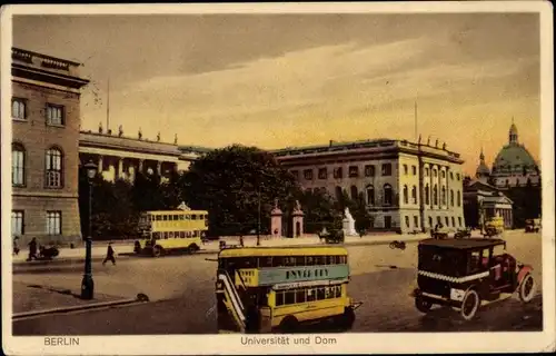 Ak Berlin Mitte, Humboldt Universität und Dom, Doppeldeckerbusse, Taxi