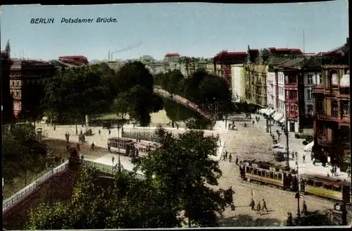 Ak Berlin Tiergarten, Potsdamer Brücke, Straßenbahn