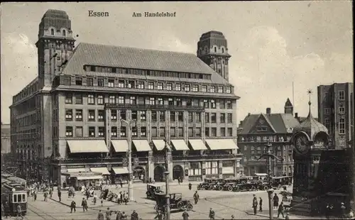 Ak Essen im Ruhrgebiet, Handelshof, Autos, Straßenbahn