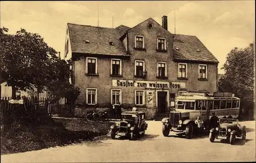 Ak Claußnitz in Sachsen, Gasthof zum weißen Ross, Autobus