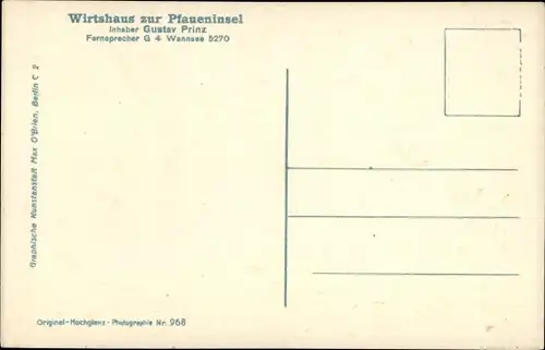 Ak Berlin Zehlendorf Wannsee, Wirtshaus zur Pfaueninsel