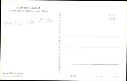 Ak Dornburg an der Saale Thüringen, Goetheschloss, Stohmannsches Haus