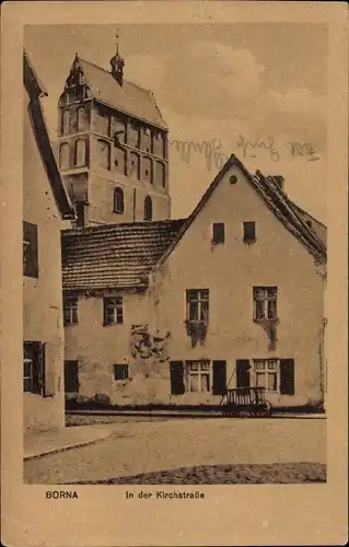 Ak Borna im Kreis Leipzig, In der Kirchstraße, Kirchturm