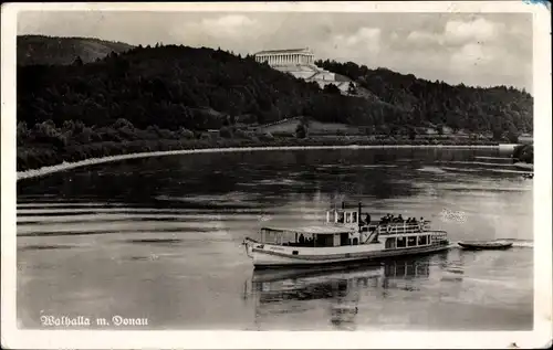 Ak Donaustauf in der Oberpfalz, Walhalla, Schiff, Fluss