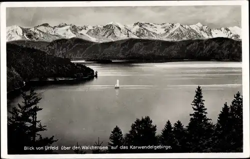 Ak Urfeld am Walchensee Kochel am See, Karwendelgebirge, Segelboot