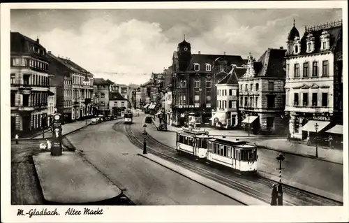 Ak Mönchengladbach in Nordrhein Westfalen, alter Markt, Kaisers, Straßenbahn Nr 3