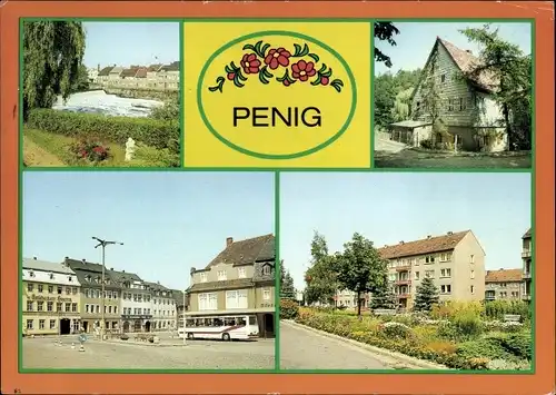 Ak Penig in Sachsen, Markt, Straße, Fluss, Wohnhäuser
