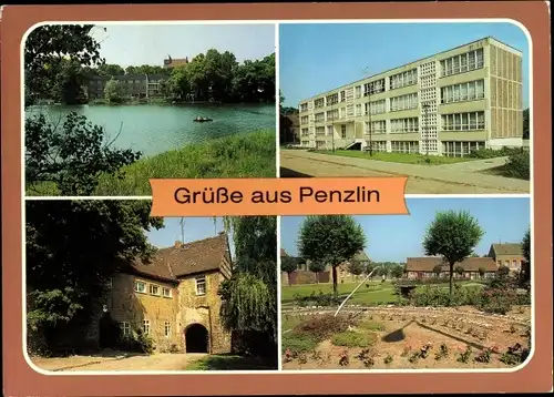 Ak Penzlin in Mecklenburg, Penzliner See, Alte Burg, Sonnenuhr, Polytechnische Oberschule