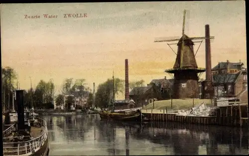 Ak Zwolle Overijssel Niederlande, Schwarzwasser, Windmühle