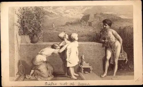 CdV Gemälde, Sister's not at home, Junge Frau versteckt sich vor Verehrer