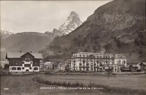 Ak Zermatt Kanton Wallis Schweiz, Hotel Victoria et le Cervin