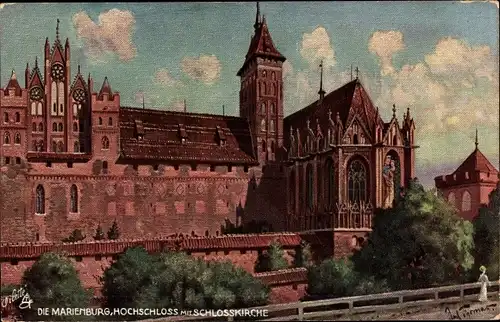 Künstler Ak Malbork Marienburg Westpreußen, Marienburg, Hochschloss, Schlosskirche