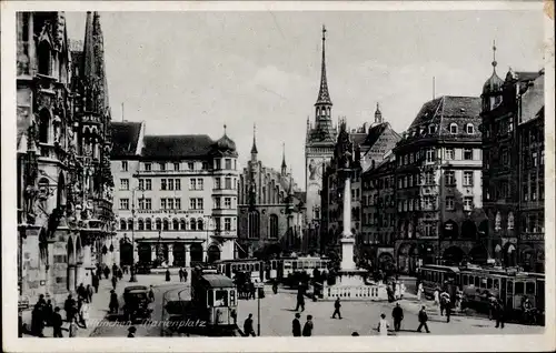 Ak München, Marienplatz, Straßenbahn
