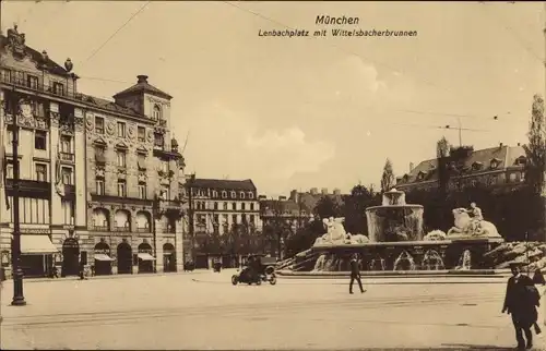 Ak München, Lenbachplatz, Wittelsbacherbrunnen