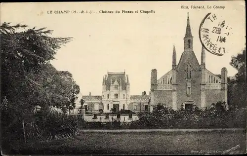 Ak Le Champ Maine et Loire, Chateau du Pineau et Chapelle