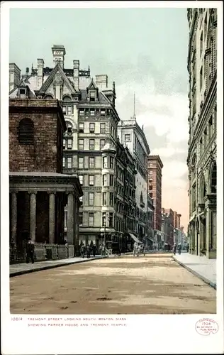 AK Boston Massachusetts USA, Tremont Street mit Blick nach Süden, Parker House, Temple