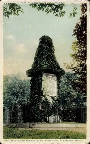 Ak Lexington Massachusetts USA, Denkmal der revolutionären Soldaten