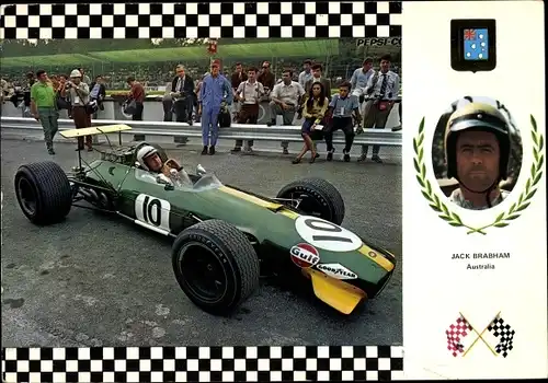 Ak Australischer Rennfahrer Jack Brabham, Brabham F1 Motor Repco 860, Grand Prix